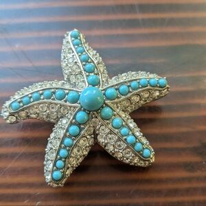 Sparkly Starfish Brooch – Turquoise & Rhinestone